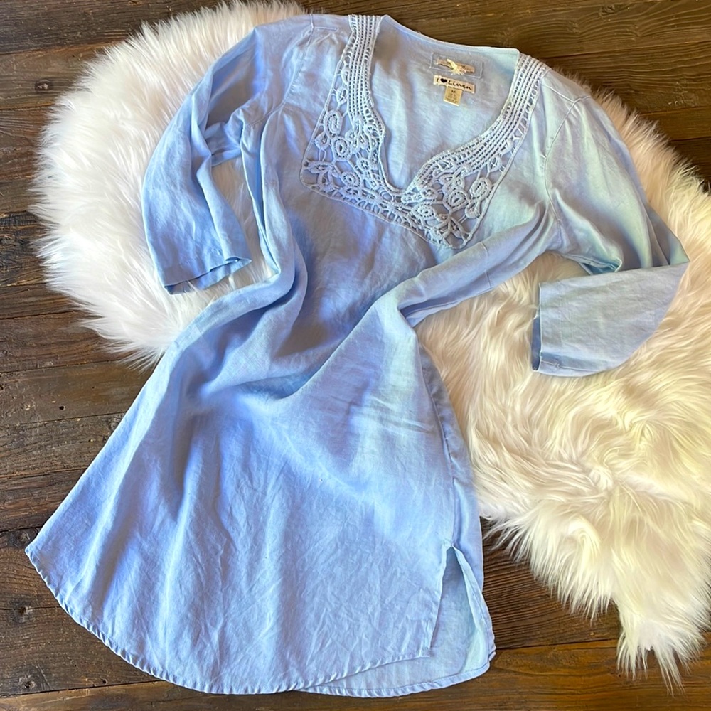 Light Blue Lace-Trim Tunic Dress